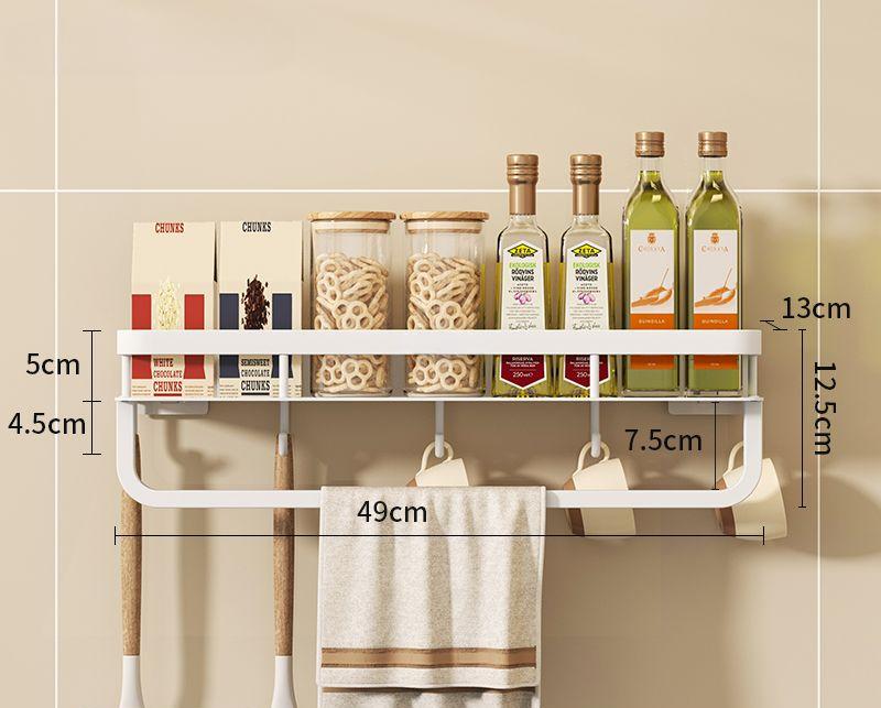 Стойка для хранения специй на кухне с крючком, держатели для посуды, настенная полка для приправ без отверстий, металлическая стойка для полотенец в ванной