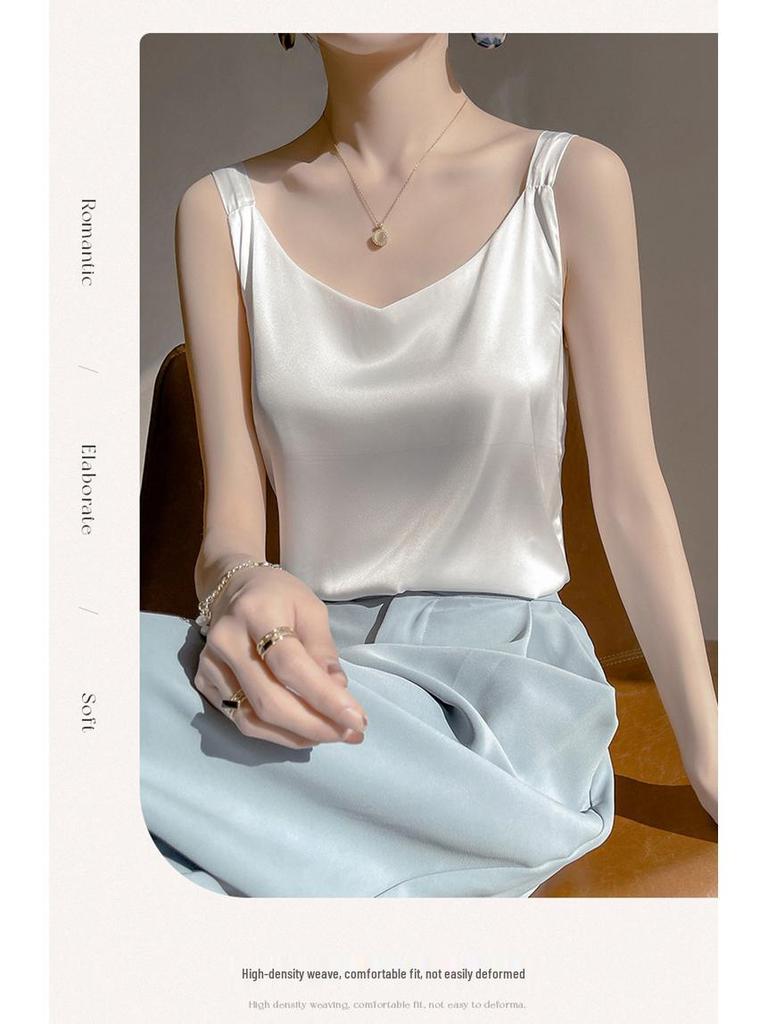 Атласная майка на V-образном вырезе: Женский универсальный, сексуальный летний топ