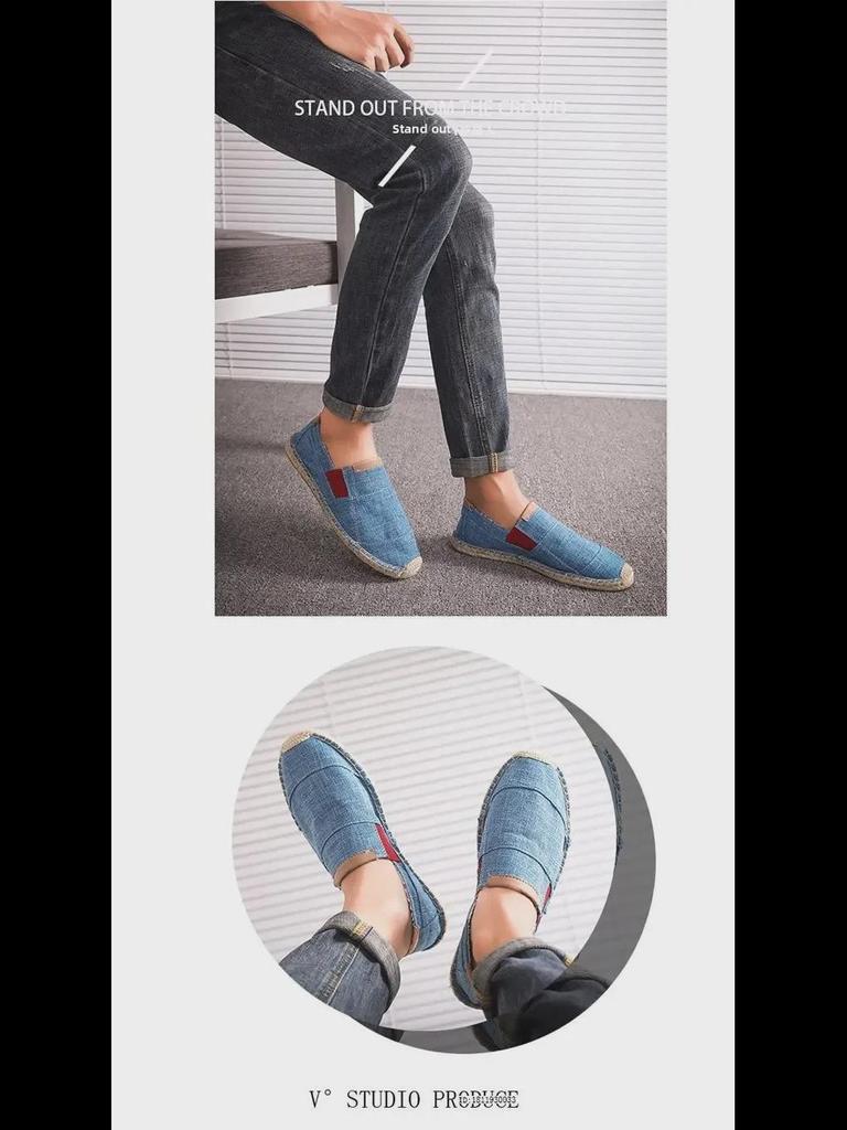 Men's Casual Linen Espadrille Fisherman Canvas Shoes, Large Size, Handmade.
