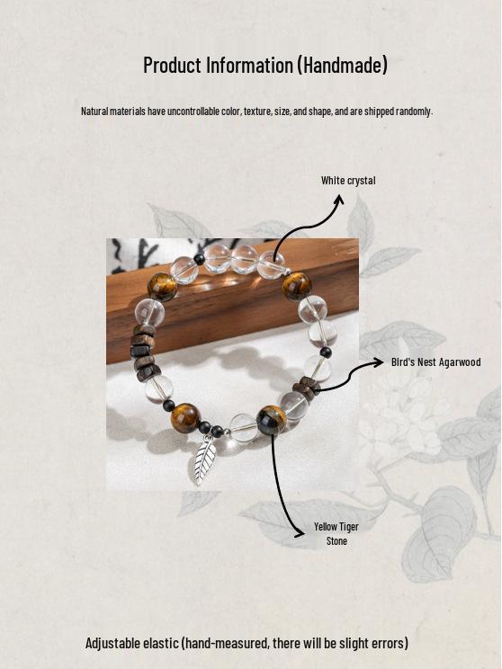 Xiaohongshu Natural White Crystal & Yellow Tiger Eye Agarwood Hand String