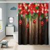 Western Christmas Shower Curtain with Hooks Farmhouse Xmas Balls Red Flowers and Green Leaves Rustic Plank Design Print Winter