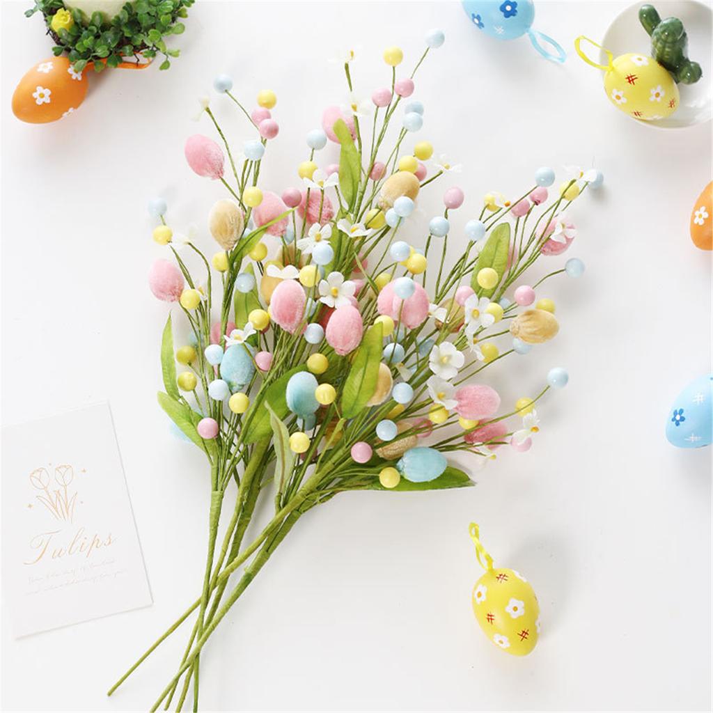 3Pack Artificial Easter Sprays with Pastel Easter Eggs Berry Decorative Spring Floral Stems Speckled Easter Picks Branch