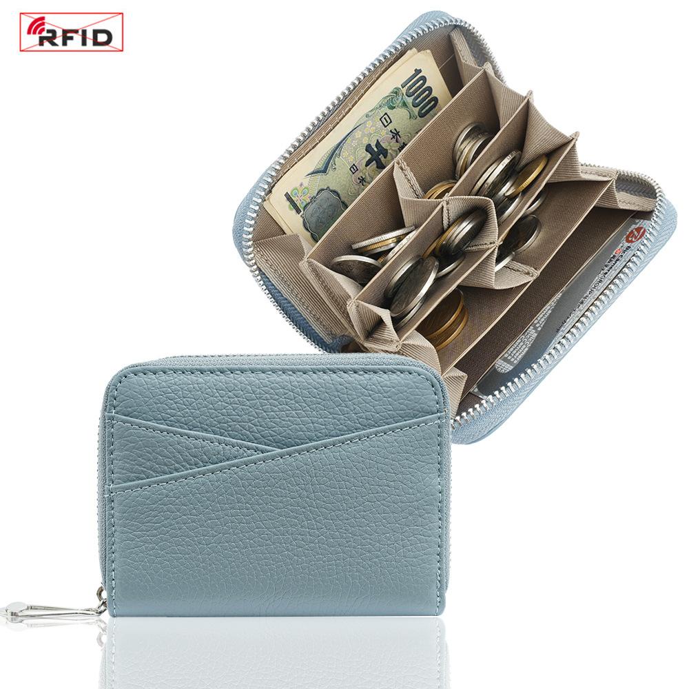 Fashion first-layer cowhide women's wallet short leather RFID compartment grid coin bag card change bag color matching