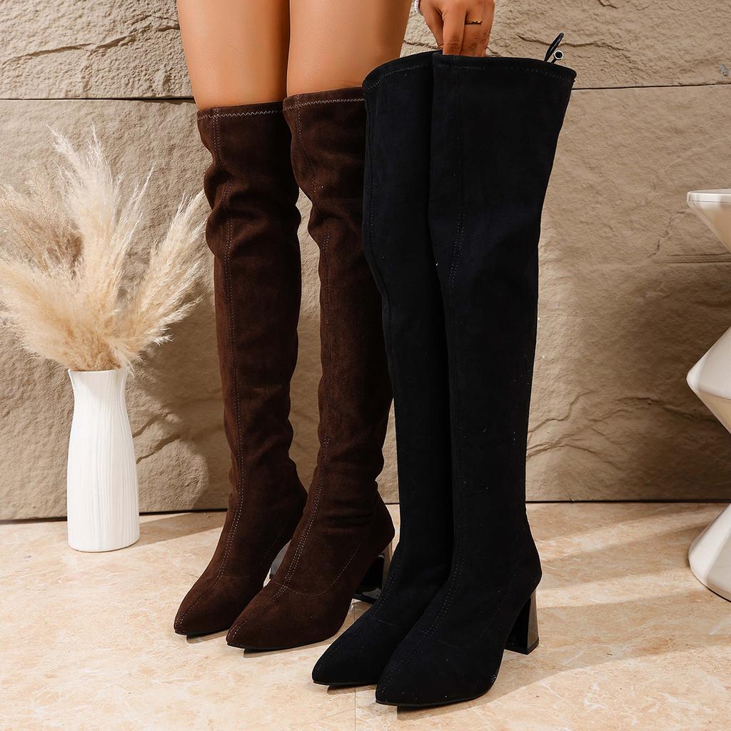 2025 Fall/Winter Over The Knee Boots Women's Thick Heel High Boots Autumn New Stretch Mid-Heel Women's Boots