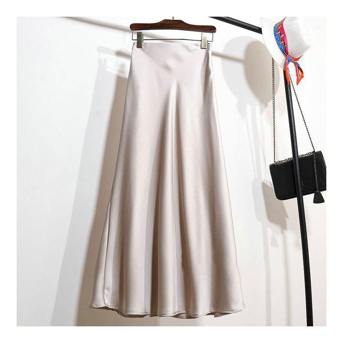 Элегантная юбка-трапеция из атласа цвета шампанского для женщин - Коллекция Весна/Осень 2024
