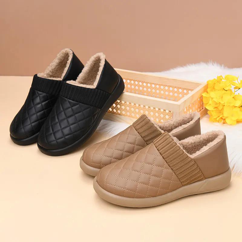 WTEMPO Женские туфли из искусственной кожи с мягкой подошвой, нескользящие, на плоской подошве, осенне-зимние, большого размера, теплые, плюшевые, без застежек, повседневные туфли из искусственной кожи