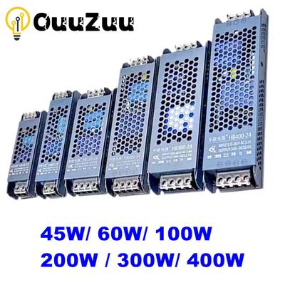 12 В 24 В светодиодный блок питания 45 Вт 60 Вт 100 Вт 200 Вт 300 Вт 400 Вт Ультратонкий преобразователь драйвера переменного тока в постоянный светодиодный трансформатор для светодиодной ленты