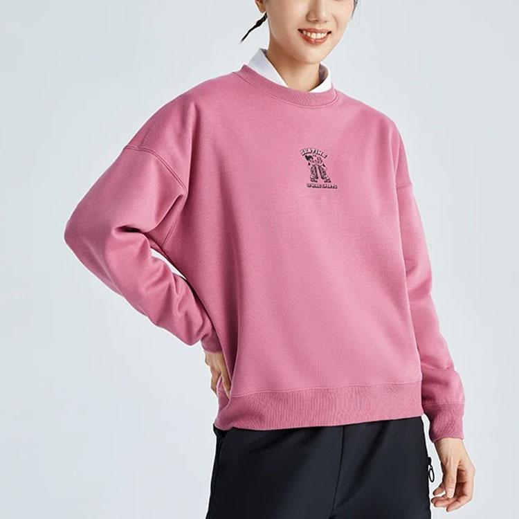 Li Ning Sports Trend Series Fun Print Флисовый теплый свободный пуловер Толстовка Женская толстовка Blackcurrant AWDR700-2