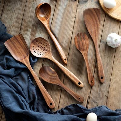 Деревянная кухонная утварь Бытовая лопатка Ложка для супа Ложка для смешивания Антипригарная кухонная утварь с защитой от царапин для повседневного использования