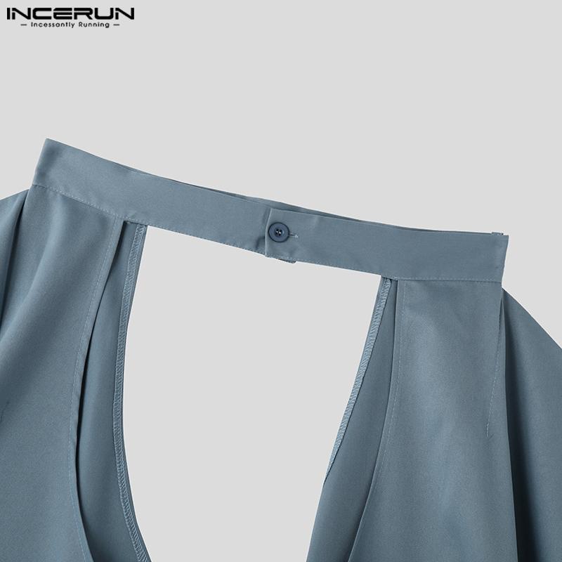 INCERUN Мужские длинные брюки с пуговицами на талии и полым шаговым швом, повседневные брюки с широкими штанинами