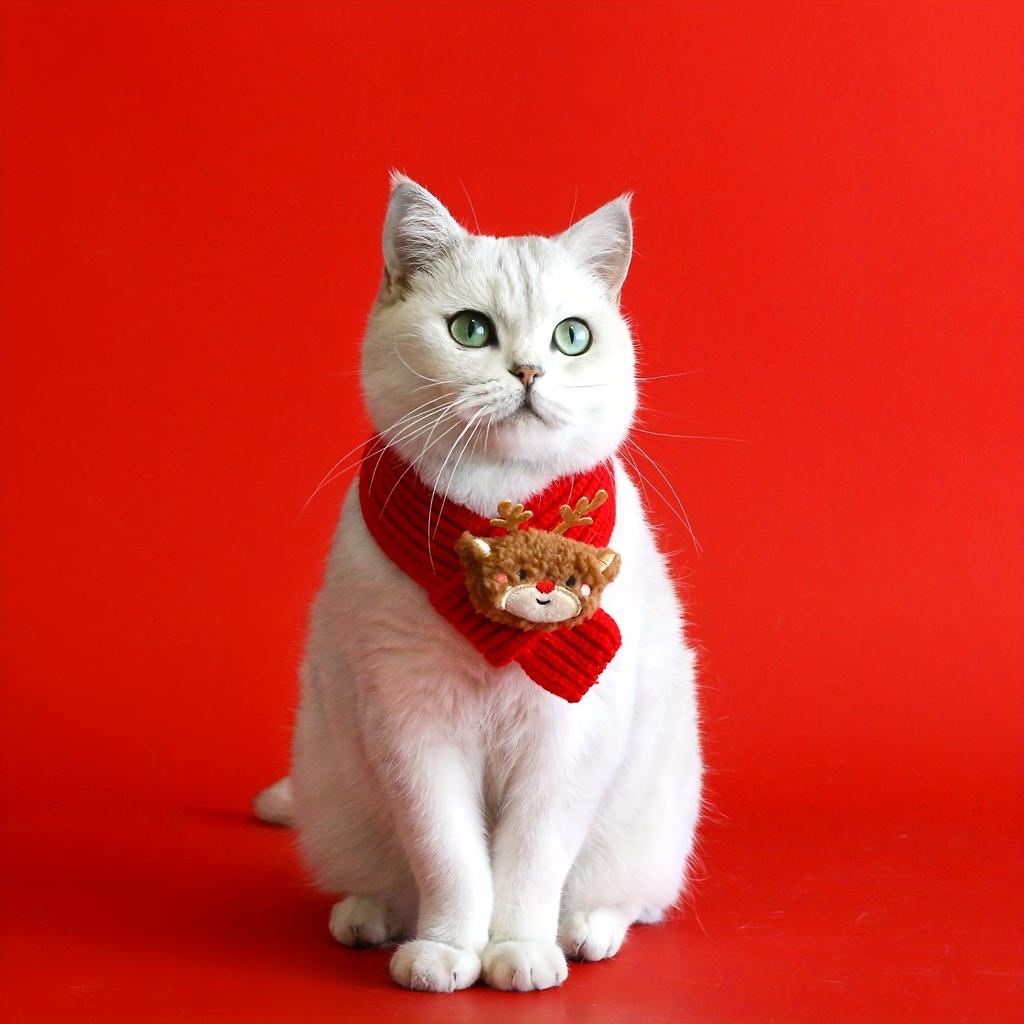 1Pc Pet Knitted Christmas Scarf - Cartoon Elk & Snowman Design, Warm Plush Scarf for Cats & Dogs, Cute Festive Pet Accessories