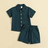 Summer Baby Boy Clothing Set Kids Solid Color Short Sleeve Shirt and Shorts Two-piece Set