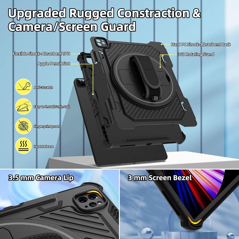 Case For iPad Pro 12.9 Air 11 13 360 Kickstand Hand Grap Pencil Holder Cover iPad A16 11th 10.9 7 8th 10.2 Mini 4567 Fundas