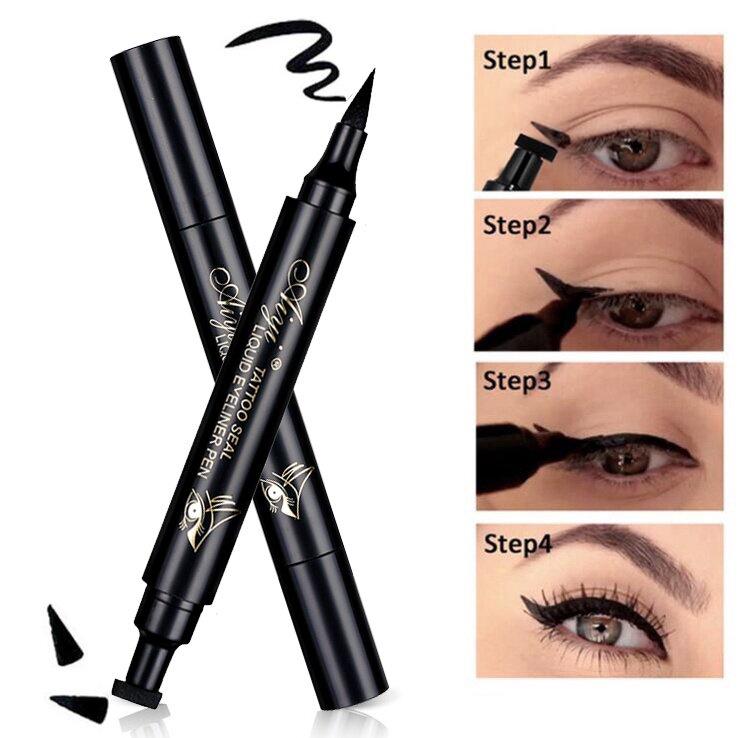 2 In 1 Waterproof Liquid Sealed Eyeliner Sealed Eyeliner Pencil Seal Stamp Long Lasting Double Head Eyeliner Pencil Sexy Eye Makeup Cosmetic