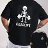 DEADLIFT Skull Barbell Motorcycle Double Sided Print T-Shirt Men's Summer Short-sleeved Round Neck Casual Streetwear Tops Tee
