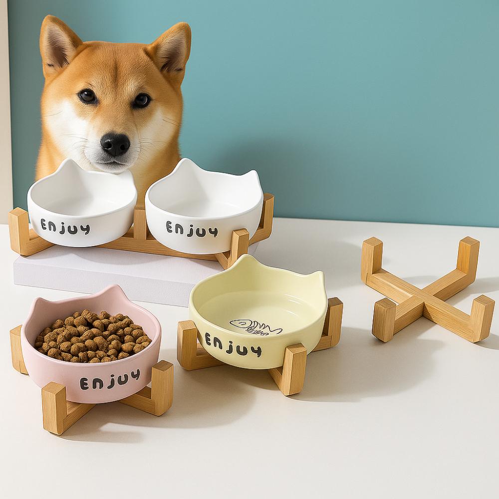 Предотвращающая опрокидывание миска на высокой ножке для кошки, керамическая миска для кормления собаки, миска для питомца для котенка, щенка