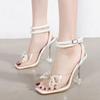 Women's Footwear Shoes Square Transparent Wine Glasses and Pearl Rhinestone Bow High-heeled Sandals