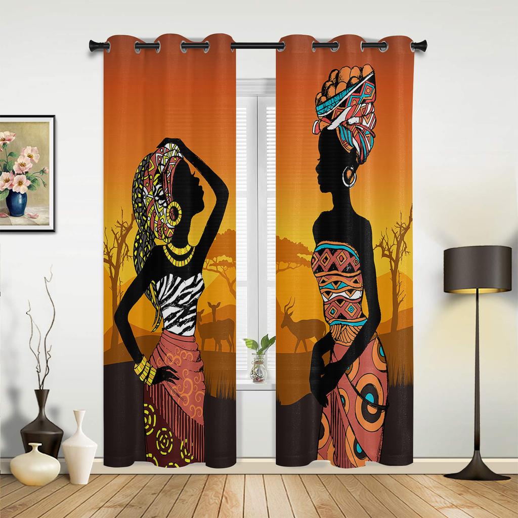 Ethnic Style African Women Black Women Curtains for Bedroom Living Room Drapes Kitchen Children's Room Window Curtain Home Decor