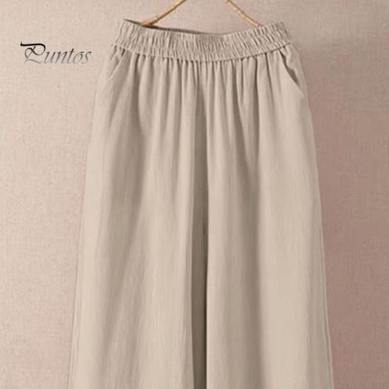 Женские укороченные брюки с эластичной резинкой на талии, широкие брюки со средней посадкой и карманами, однотонные свободные повседневные брюки