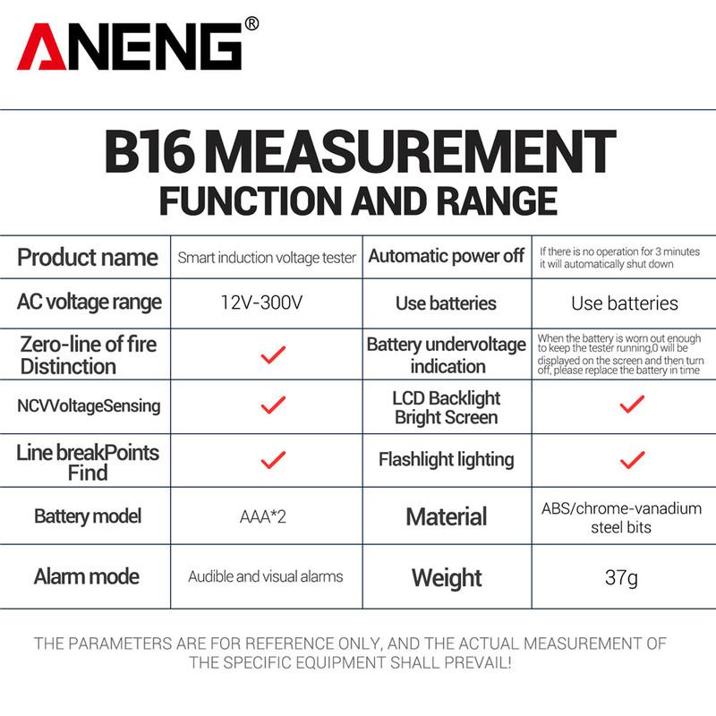 ANENG B16 Intelligent Digital Induction Test Pen 12V-300V Non Contact Test Pen Zero Wire Breakpoint Detection with Backlight