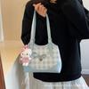 Summer Checkerboard Underarm Bag New with Pendants Korean Version Contrasting Color Women's Commuter Shoulder Bag Tide