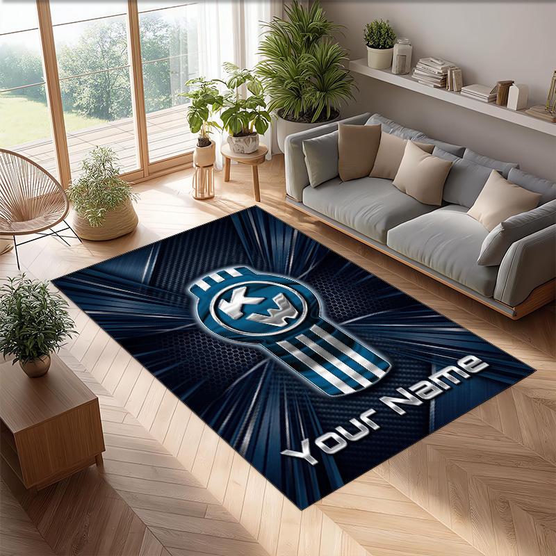 Kenworth Crystal Velvet Rug, Custom Name Text Personalized Non‑Slip Floor Mat for Home Decor Gift