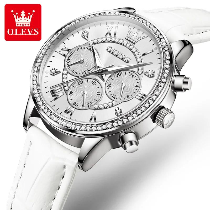 Women's Watches Fashion Elegant Diamond Bezel Watch for Ladies Soft Leather Strap Waterproof Luminous Chronograph