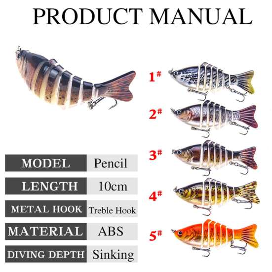 10 см/16 г многосочлененная рыболовная приманка с крючками, 7-секционная 3D-приманка для свимбейта, бионическая жесткая искусственная приманка для ловли пресноводного, соленого окуня, форели, аксессуары