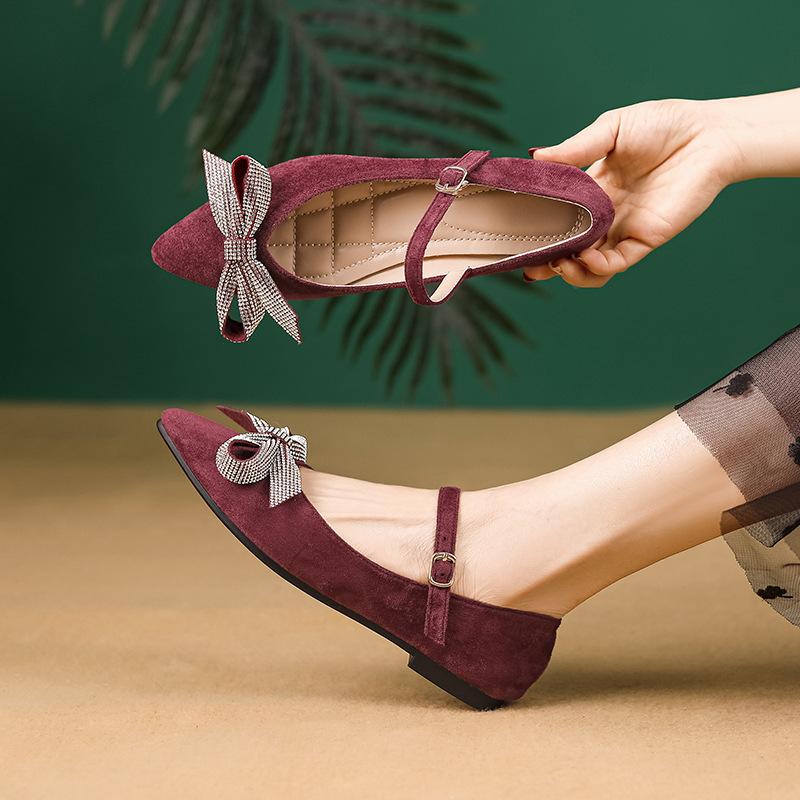 Женские туфли на плоской подошве Мэри Джейн. Удобные нескользящие повседневные модельные туфли. Туфли на плоской подошве с бантом и ремешком на щиколотке. Женские балетки. Шикарные туфли на плоской подошве с острым носком и закрытым носком.