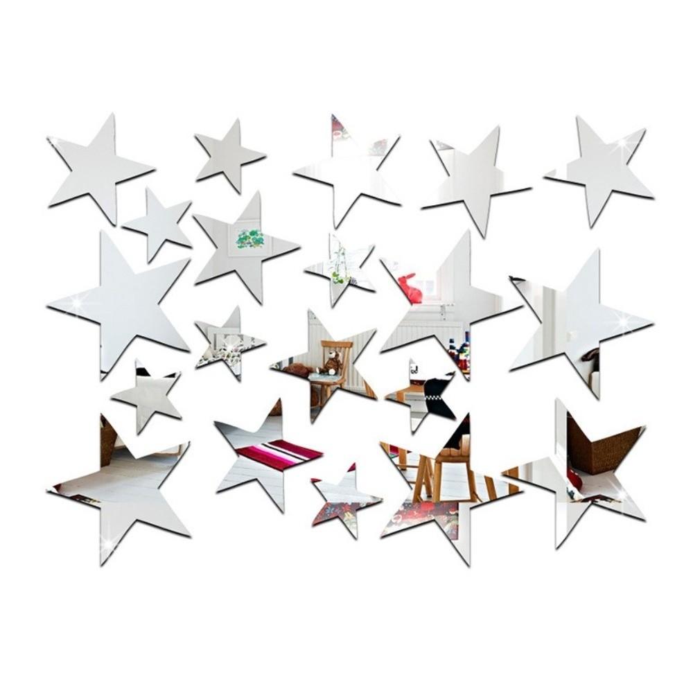20pcs Self Adhesive Mirror Star Stickers Mirror Finish Decorative Wall Decals Bedroom Decor