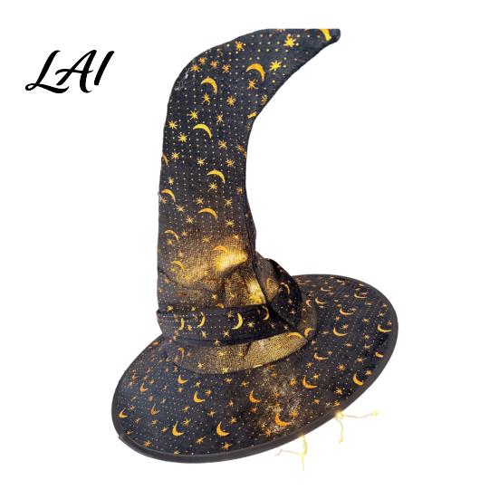 Indoor Halloween Decorations Lighted Witch Hat Hanging Decor LED Glowing Wizard with Twinkling Star Tassel Garland Outdoor Porch Ceiling Spooky
