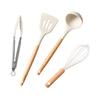 CAROTE Silicone Kitchen Utensil and Beige 4-Piece Set Spatula, Ladle, Tongs, Whisk, High-Heat Resistance, (4-Piece Set)