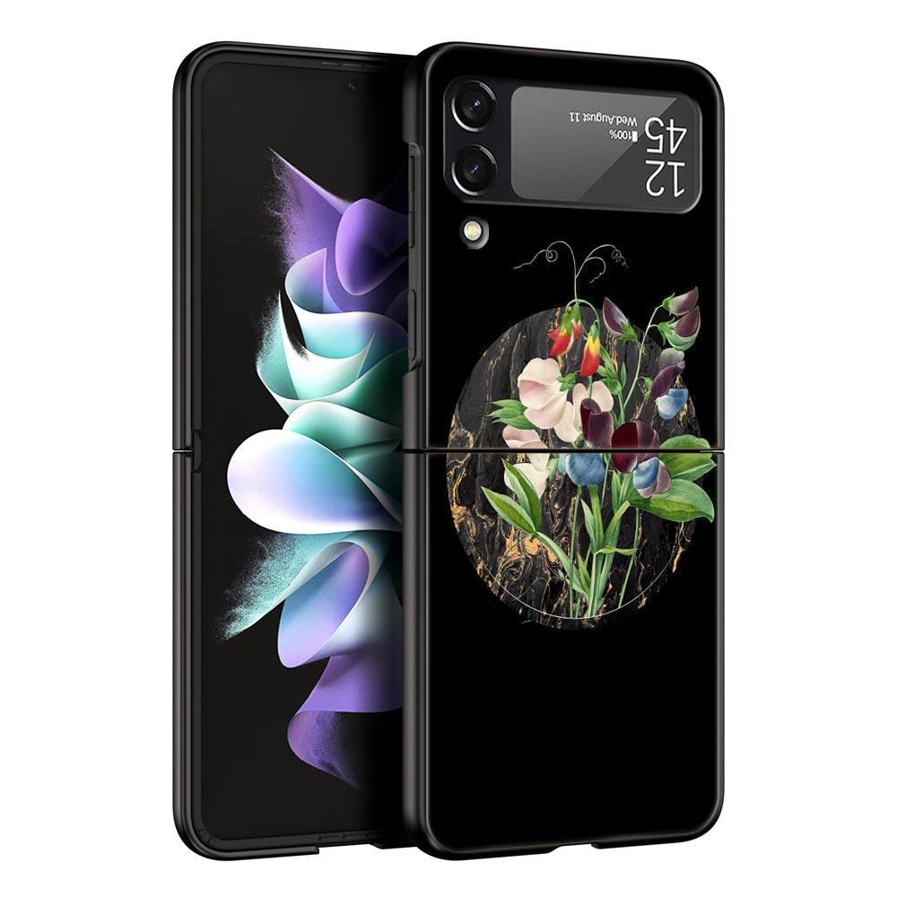 Чехол для телефона с винтажным цветочным ботаническим мрамором для Samsung Galaxy Z Flip 3 4 5, черный, складной, твердый, защитный чехол