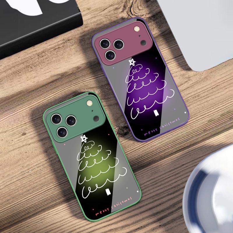 Белая линия Рождественская елка Для iPhone 17 Air 16 E 15 14 13 Plus 12 mini 11 17 Pro Max XR Xs Max 16E 7 8 Чехол для телефона из закаленного стекла