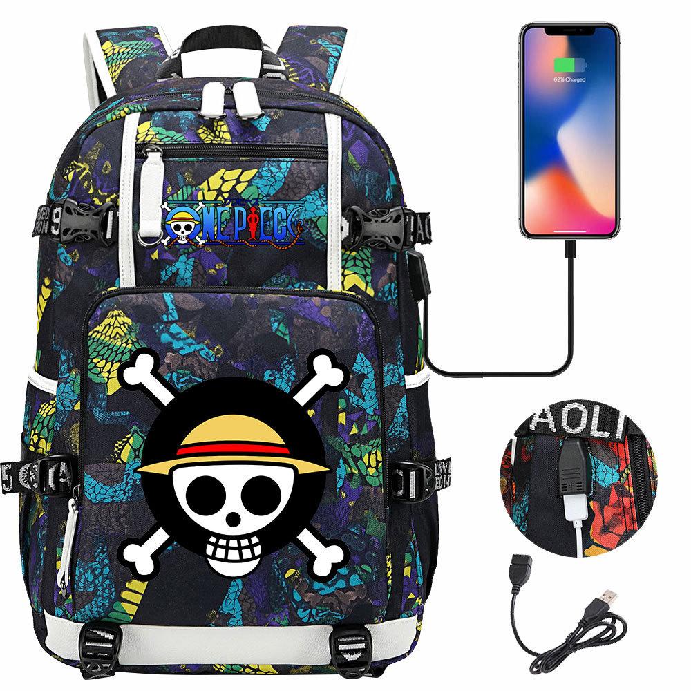 Anime Skull Print Large Capacity Backpack for Teens Students Casual Travel Daypack Lightweight Waterproof