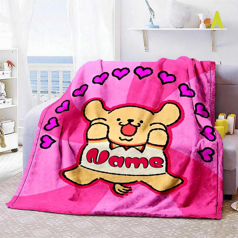 Teddy Bear Love Personalized Name Blanket Lightweight Personalized Blanket Comfortable Perfect for Bedding Seaside Sofa Chair Ideal for All Seasons