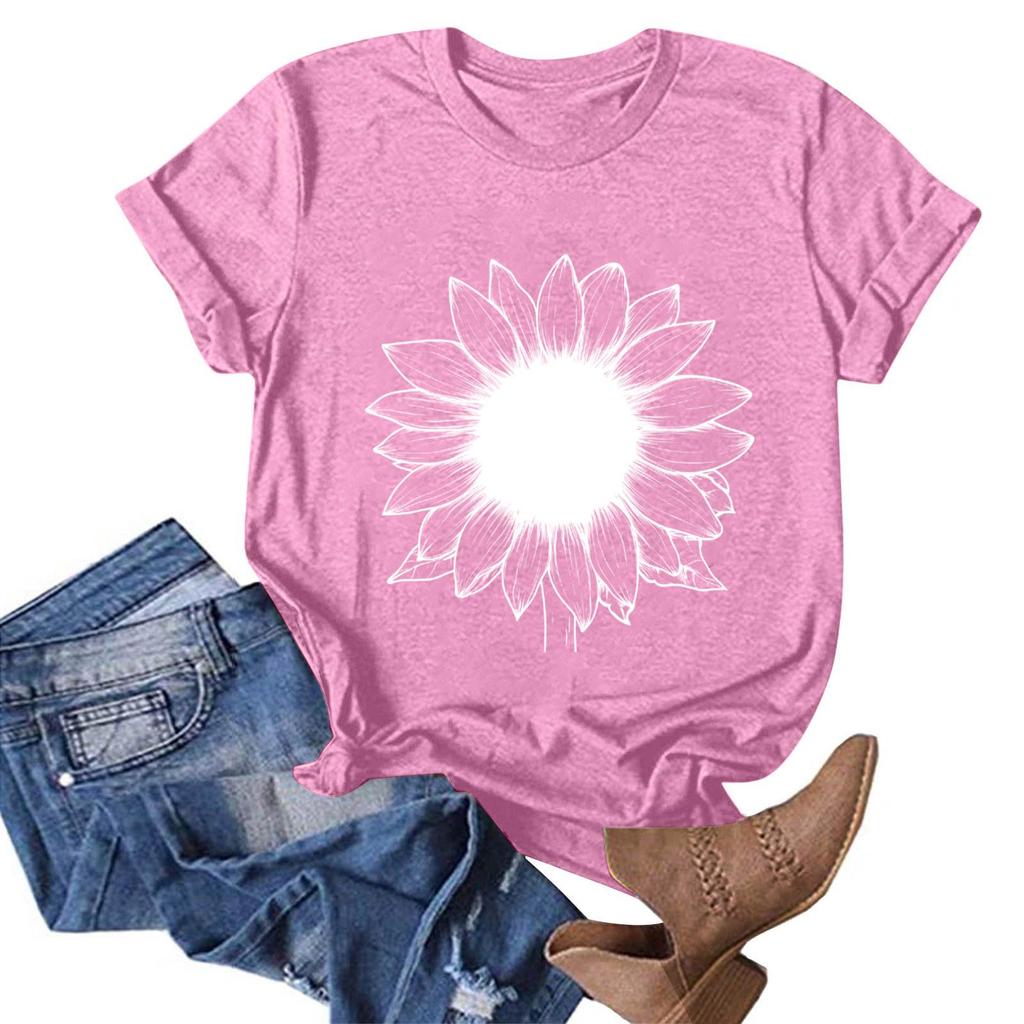 Women's Fashion Casual Printed Round Neck Pullover Short Sleeve T-Shirt Top