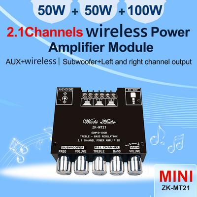 ZK-MT21 2x20Вт+100Вт 2.1-канальная плата цифрового усилителя мощности сабвуфера AUX 12В 24В аудио стерео Bluetooth 5.0 усилитель басов для дома