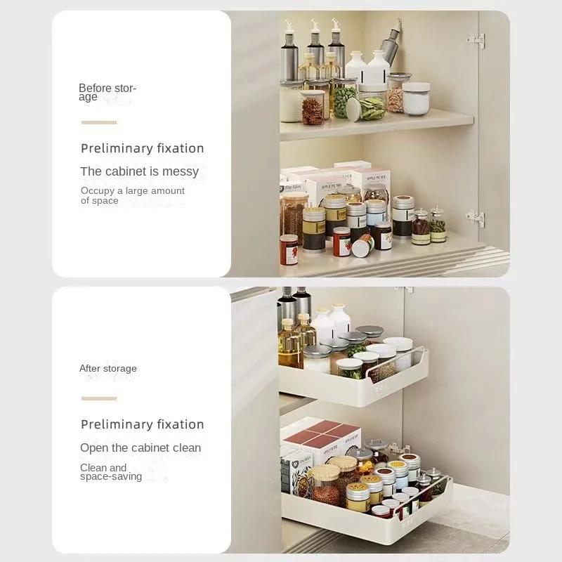 Новая кухонная полка для хранения с направляющими, выдвижной кухонный ящик, лоток для хранения, коробка для специй, стеллаж для хранения, органайзер для шкафов
