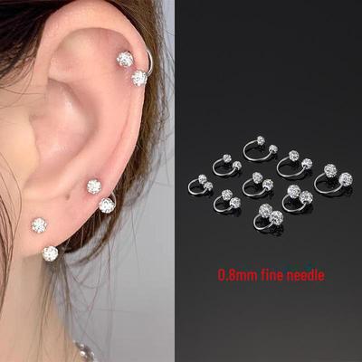 Сверкающие серьги из титановой стали с двумя бриллиантовыми головками - 0,8-миллиметровые винтовые гвоздики для женщин, удобные для сна