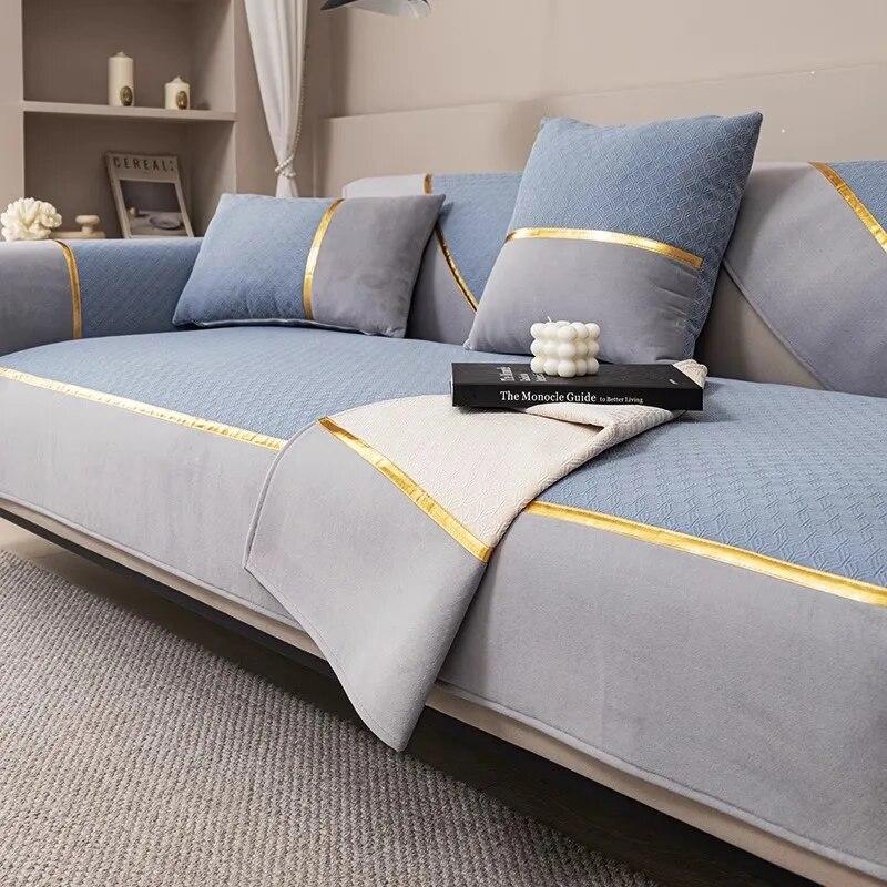 Легкая роскошная диванная подушка из синели, универсальный чехол Four Seasons, однотонный золотой коврик для дивана с краями, нескользящий L-образный чехол для дивана