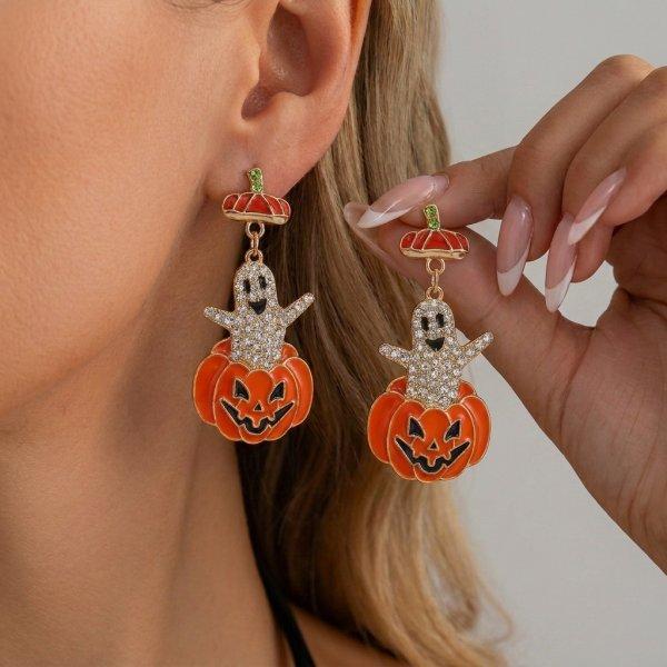 Creative Imitation Pearl Ghost Dangle Earrings For Women BOO Sign Cute Ghost Witch Hat Drop Earring Halloween Party Jewelry Gift