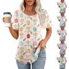 Ladies' Easter Printed Casual Pleated Round Short Sleeved T-shirt Top
