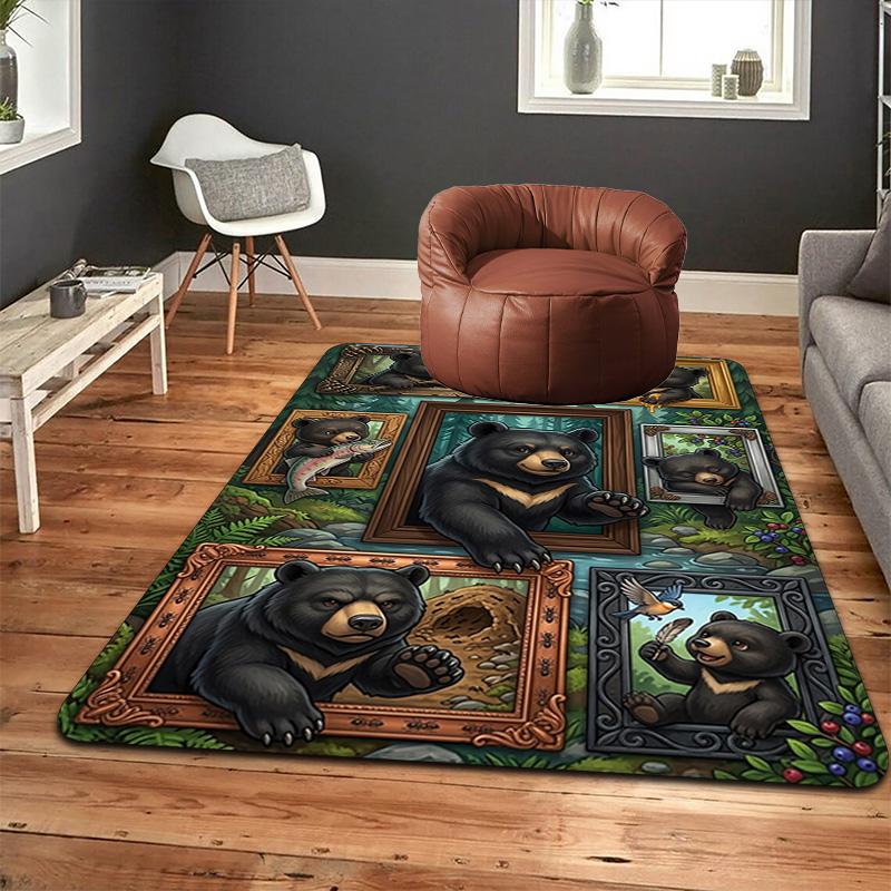 Bear Family Frames Pattern Rug Floor Mat for Living Room or Bedroom Soft and Comfortable Carpet a Gift for Birthday and Holiday.