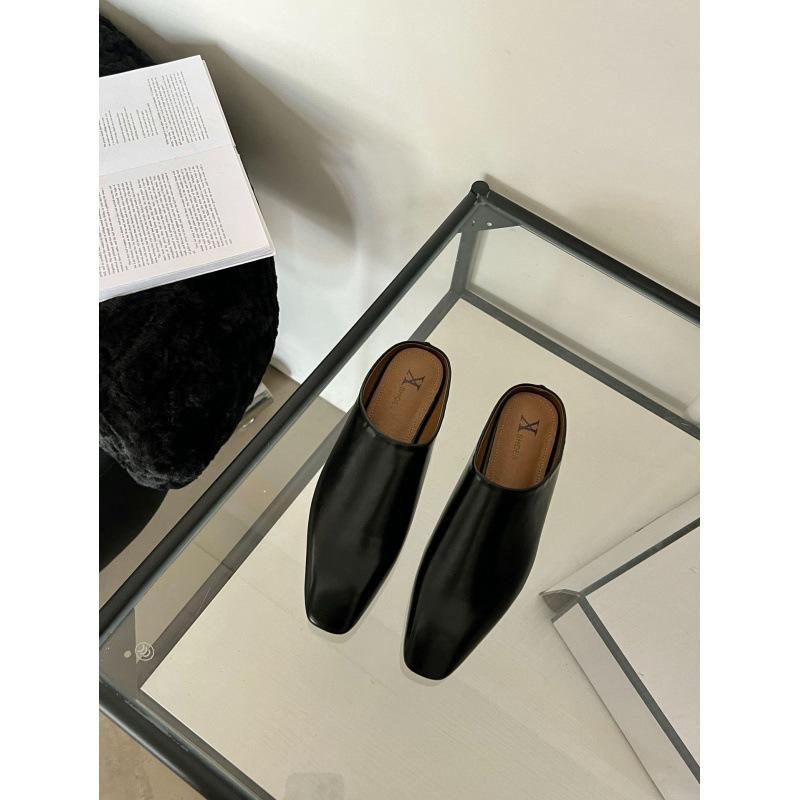 2025 весна и осень новая корейская версия сумка голова полушлепки простые квадратный носок ретро ленивые шлепанцы полушлепки балетки