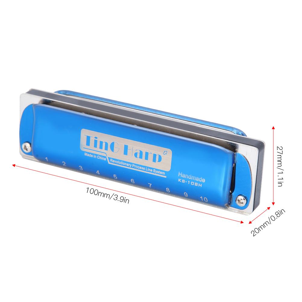 Гармоника Blues Harp 10‑;Профессиональная губная гармошка, 10 отверстий, ключ G, подарки, крышка из нержавеющей стали(синий )