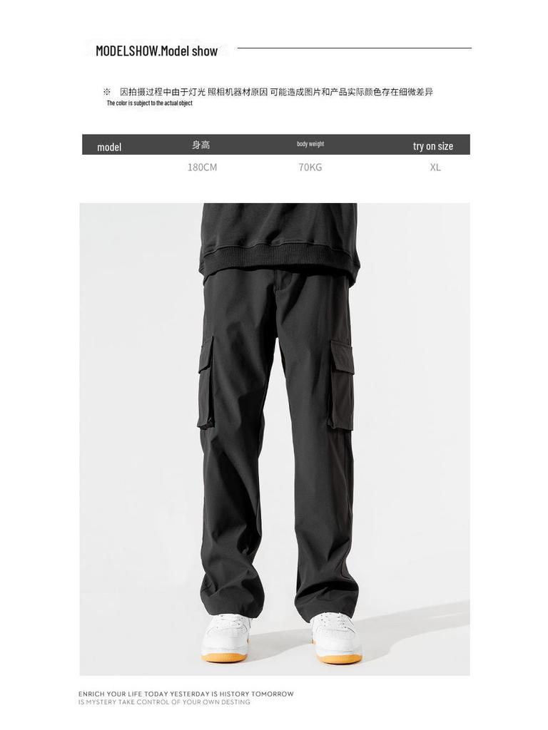 Men's Black Casual Straight Overalls: Windproof Outdoor & Hiking Pants for Spring and Autumn Sports