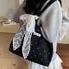 Japanese and Korean Polka Dots Shoulder Cloth Bag Girl Lace Commuter Underarm Bag Large Capacity Trendy Student Tote Bag Canvas Bag Bag