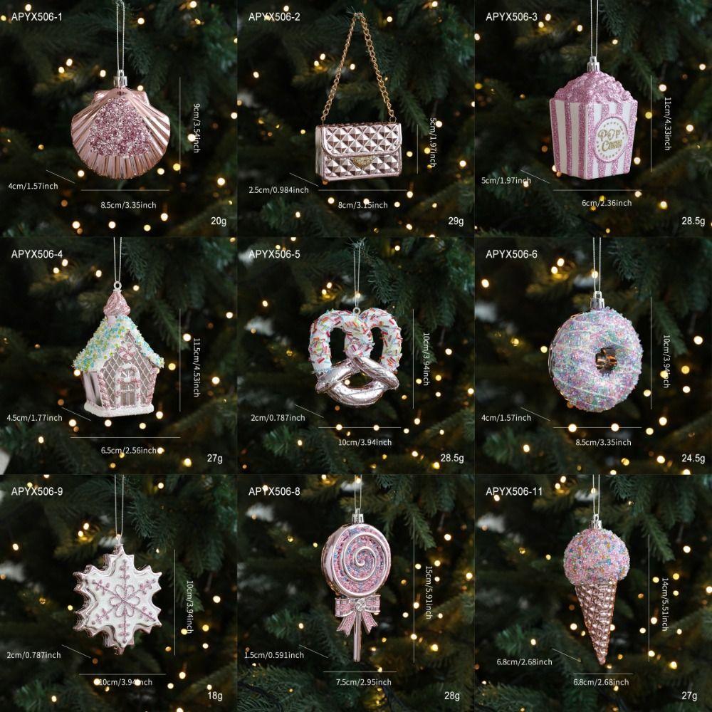PVC Xmas Hanging Pendant Pop Corn 3D Pink Pendant New Style DIY Lollipop Ornaments  Holiday Decor