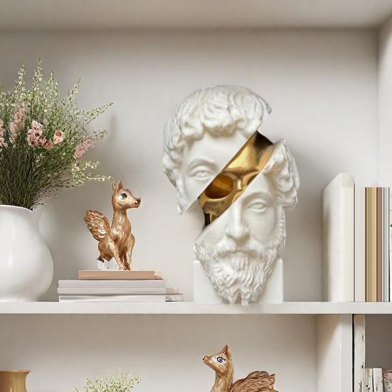 Нарезанная скульптура философа Золотой череп Статуя греческого философа Полимерная фигурка